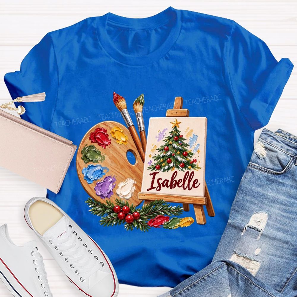 Personalized Name Art Teacher Christmas Artist Holiday Teacher T-shirt