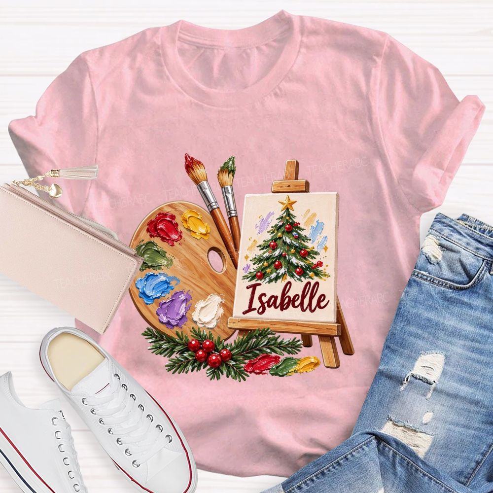 Personalized Name Art Teacher Christmas Artist Holiday Teacher T-shirt