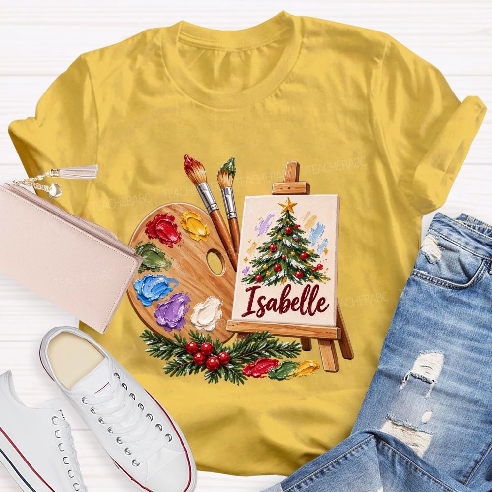 Personalized Name Art Teacher Christmas Artist Holiday Teacher T-shirt