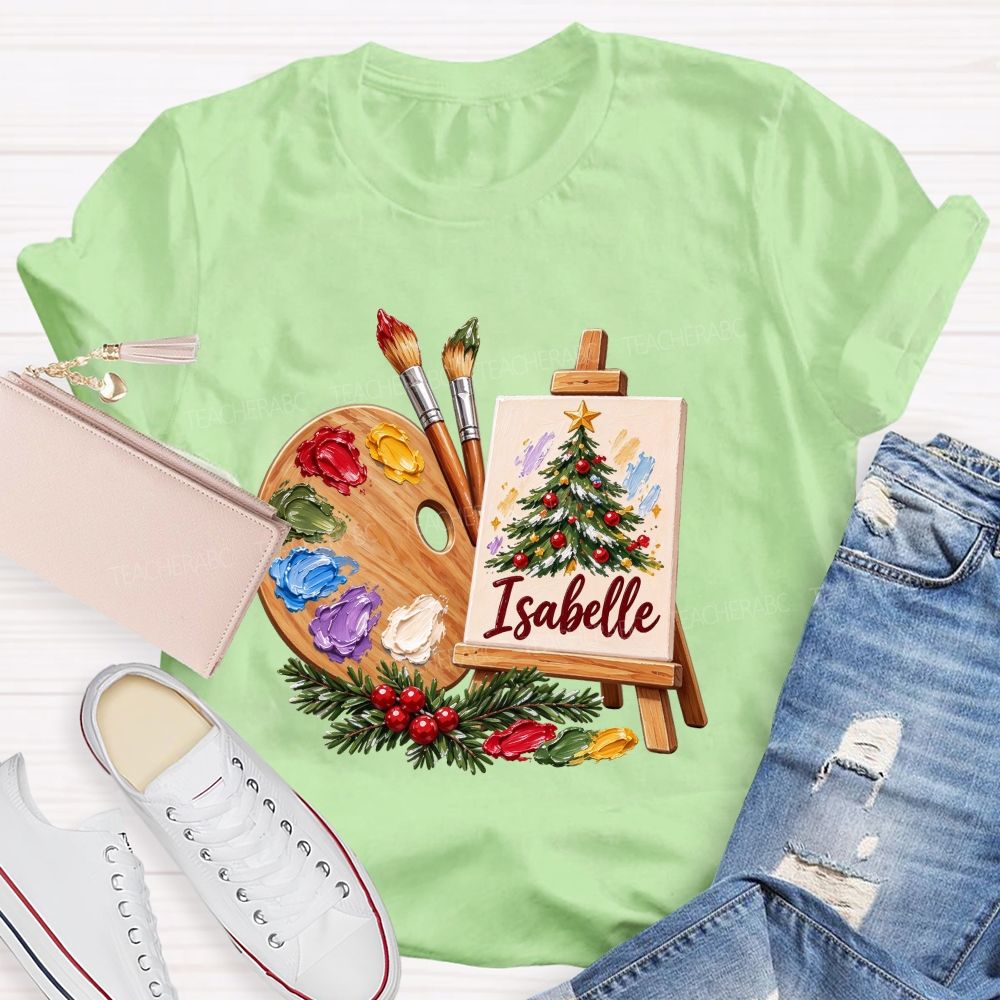 Personalized Name Art Teacher Christmas Artist Holiday Teacher T-shirt