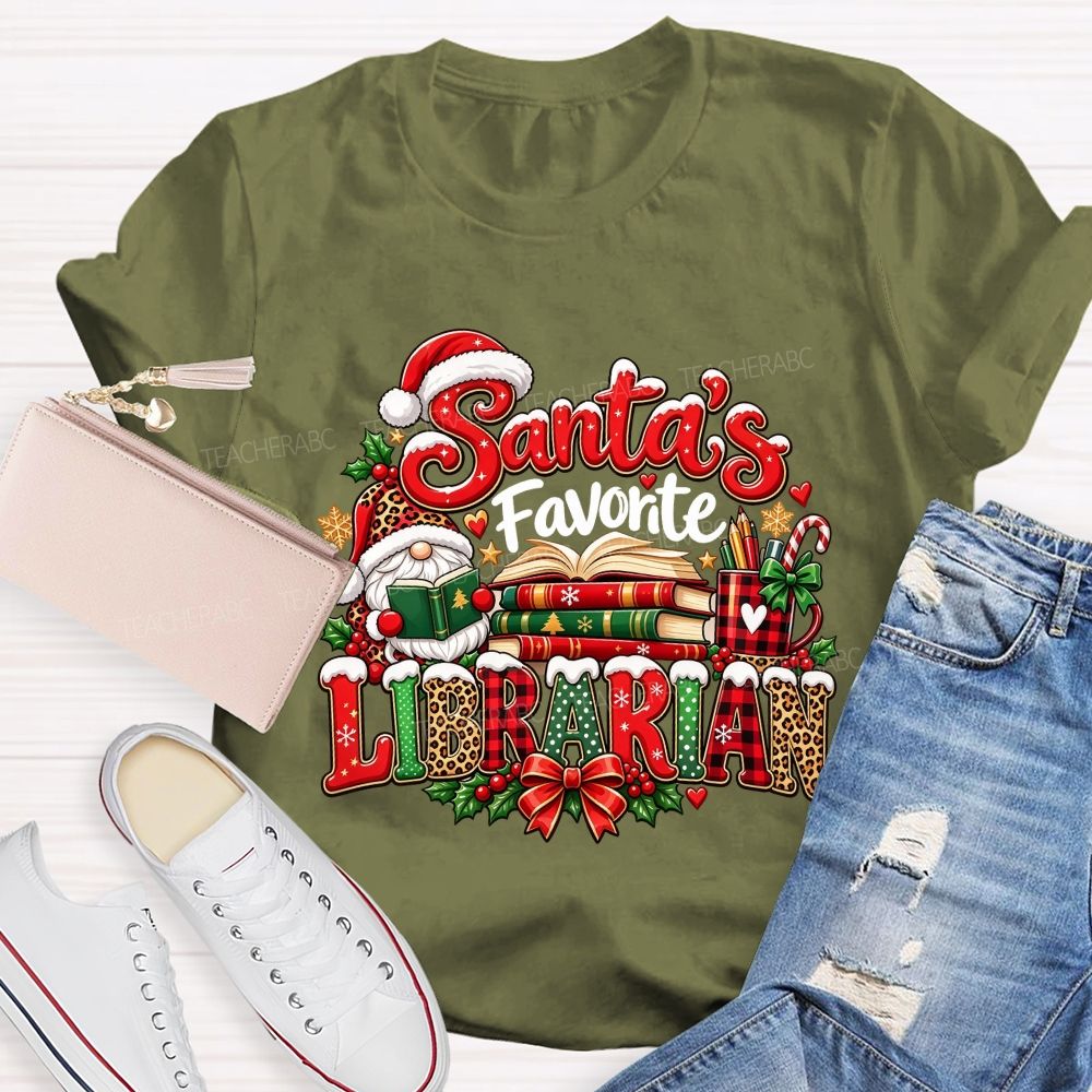 Santa'S Favorite Librarian Christmas Reading Books Teacher T-shirt