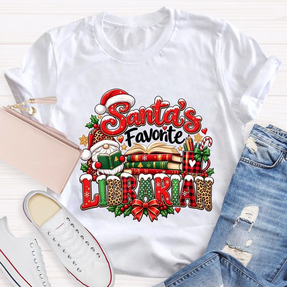 Santa'S Favorite Librarian Christmas Reading Books Teacher T-shirt