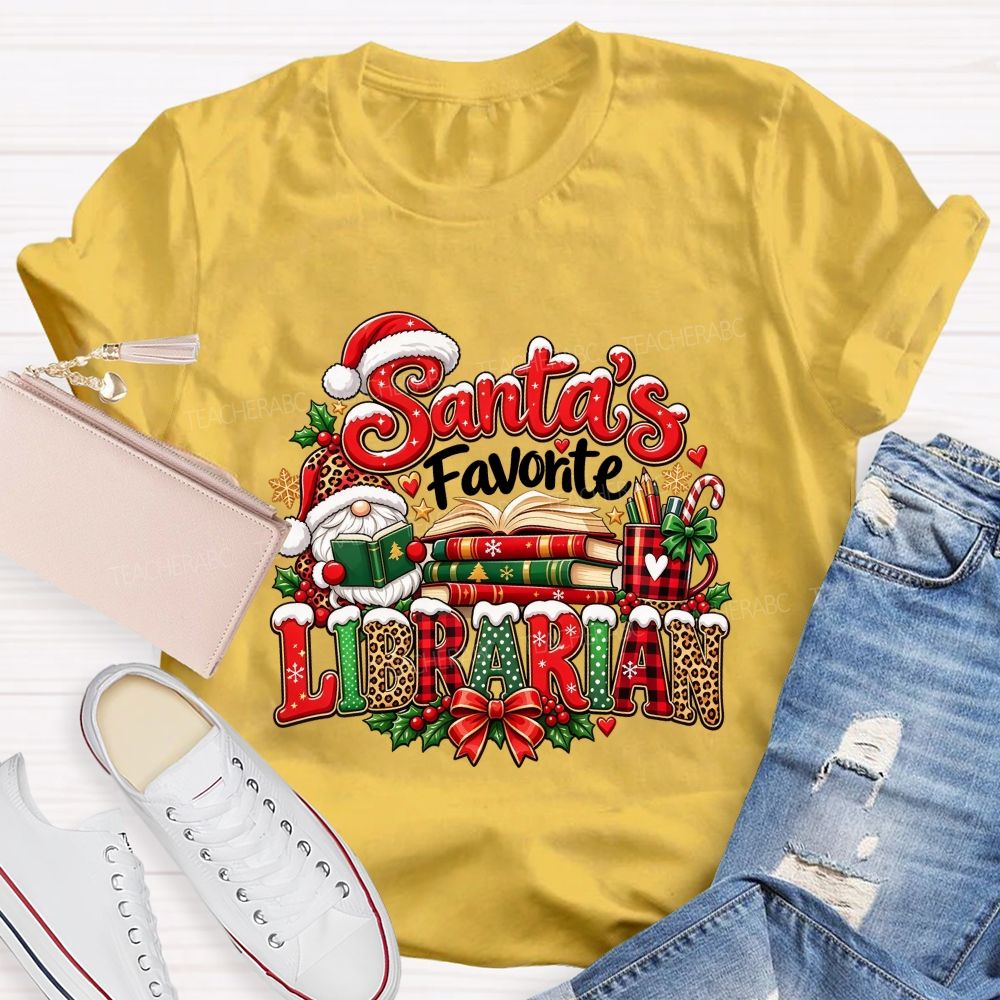 Santa'S Favorite Librarian Christmas Reading Books Teacher T-shirt