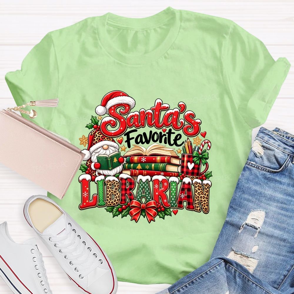 Santa'S Favorite Librarian Christmas Reading Books Teacher T-shirt