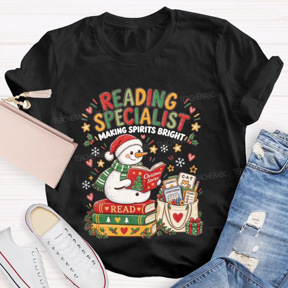 Reading Specialist Making Spirits Bright Christmas Teacher T-shirt