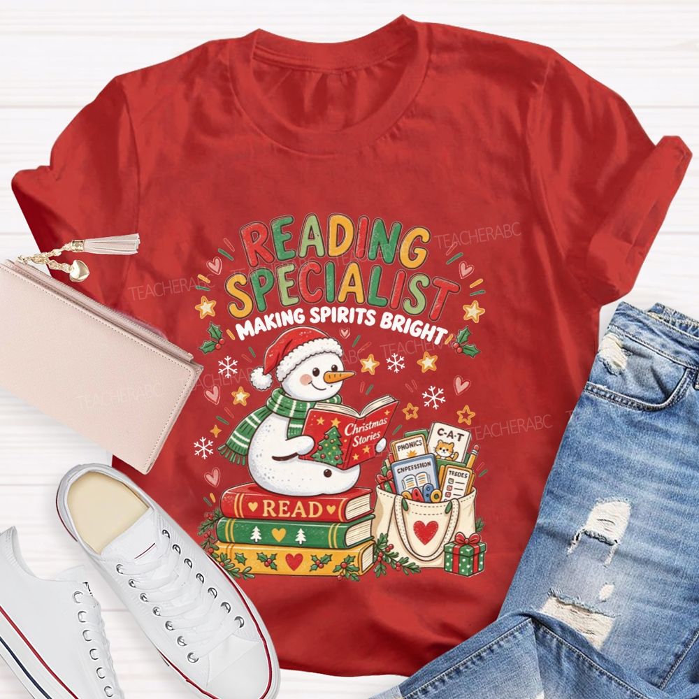 Reading Specialist Making Spirits Bright Christmas Teacher T-shirt