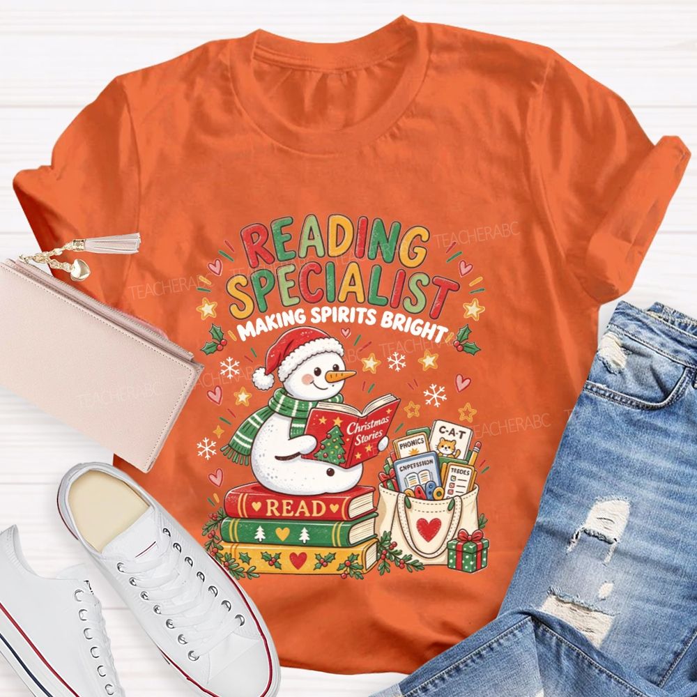 Reading Specialist Making Spirits Bright Christmas Teacher T-shirt