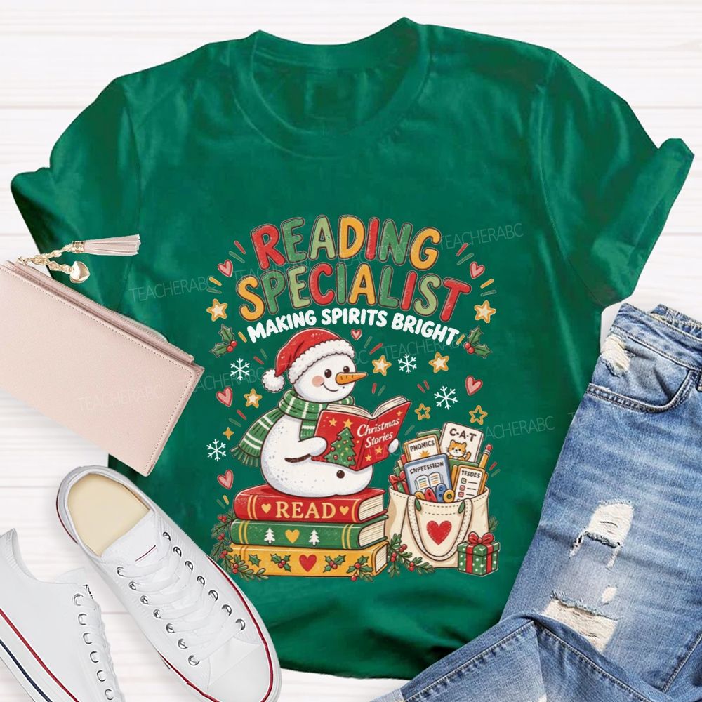 Reading Specialist Making Spirits Bright Christmas Teacher T-shirt