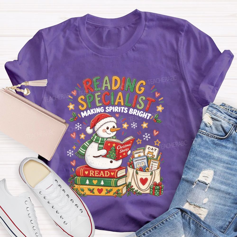Reading Specialist Making Spirits Bright Christmas Teacher T-shirt