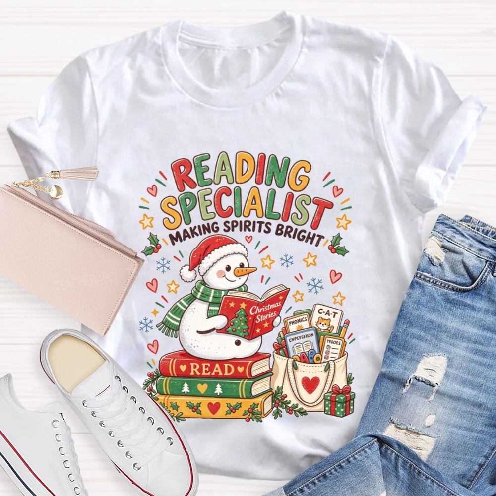 Reading Specialist Making Spirits Bright Christmas Teacher T-shirt