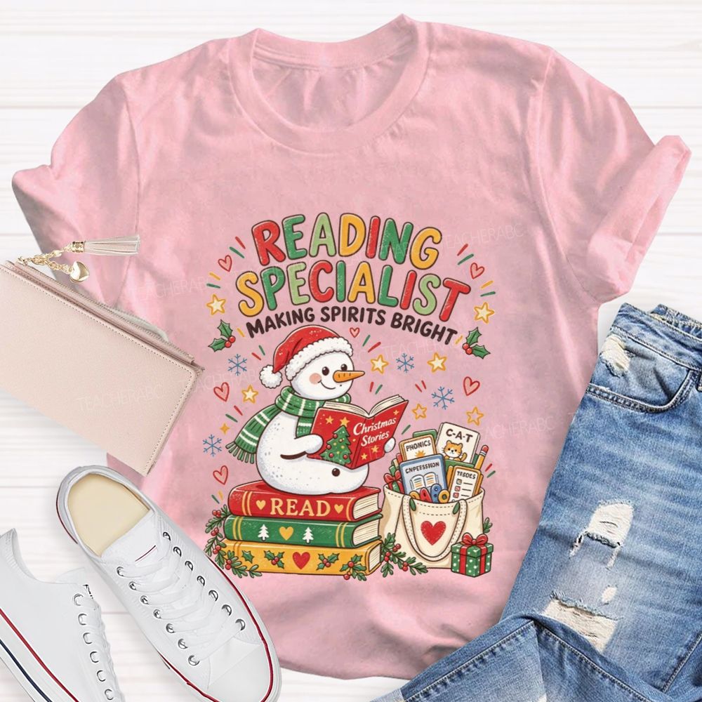 Reading Specialist Making Spirits Bright Christmas Teacher T-shirt