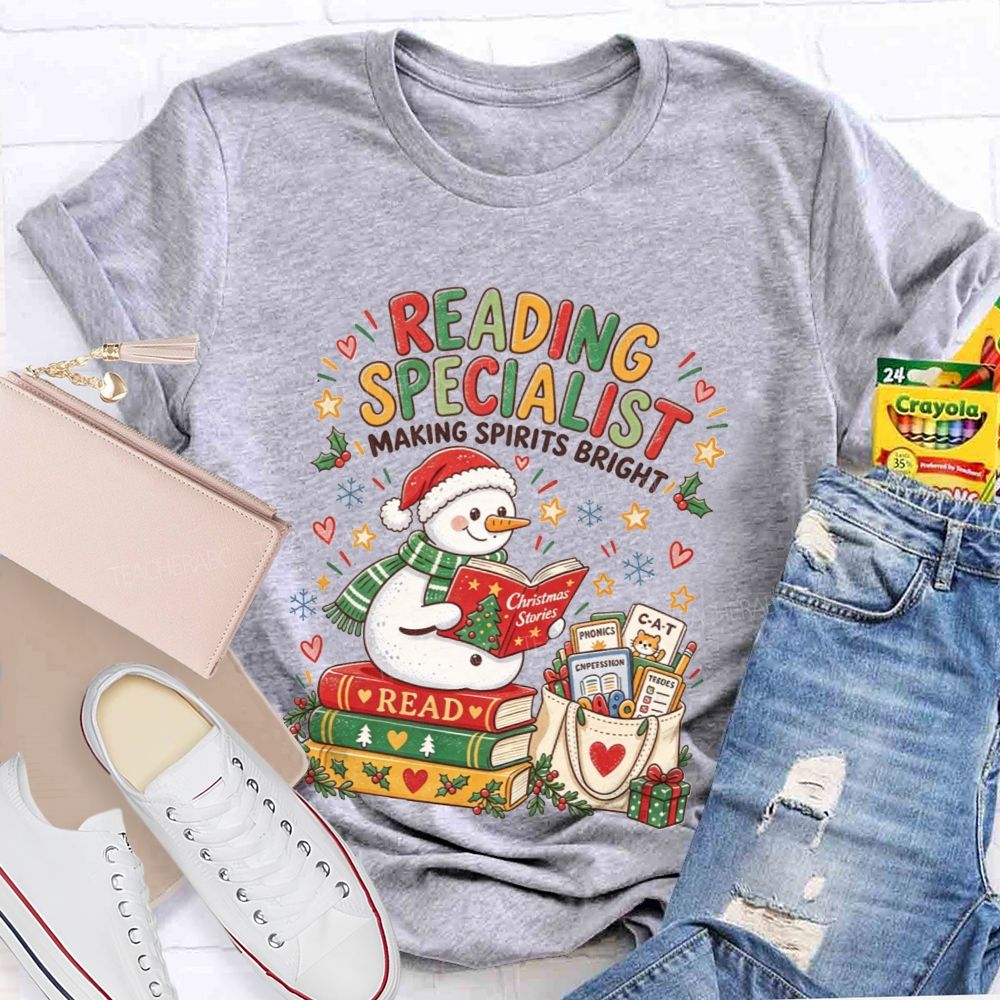 Reading Specialist Making Spirits Bright Christmas Teacher T-shirt
