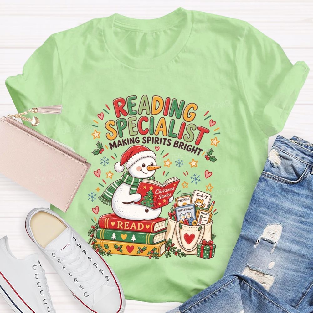 Reading Specialist Making Spirits Bright Christmas Teacher T-shirt