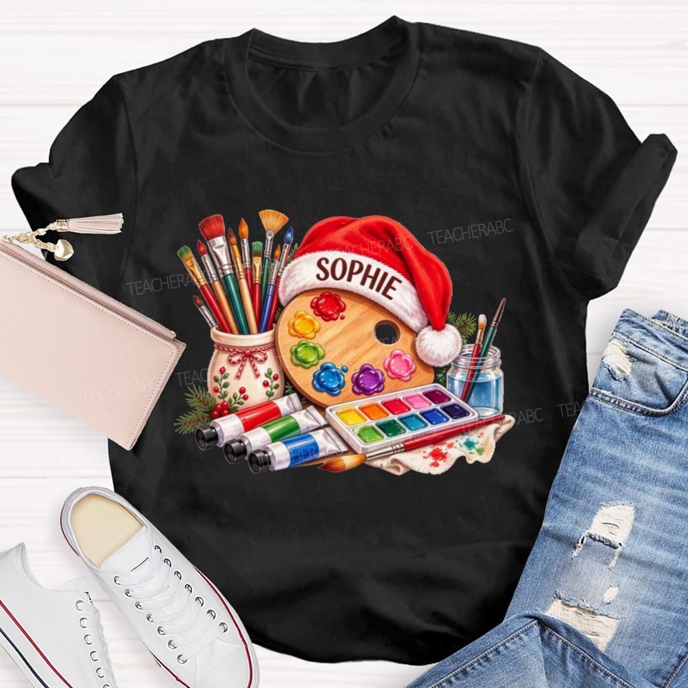 Personalized Name Artist Christmas Art Teacher T-shirt