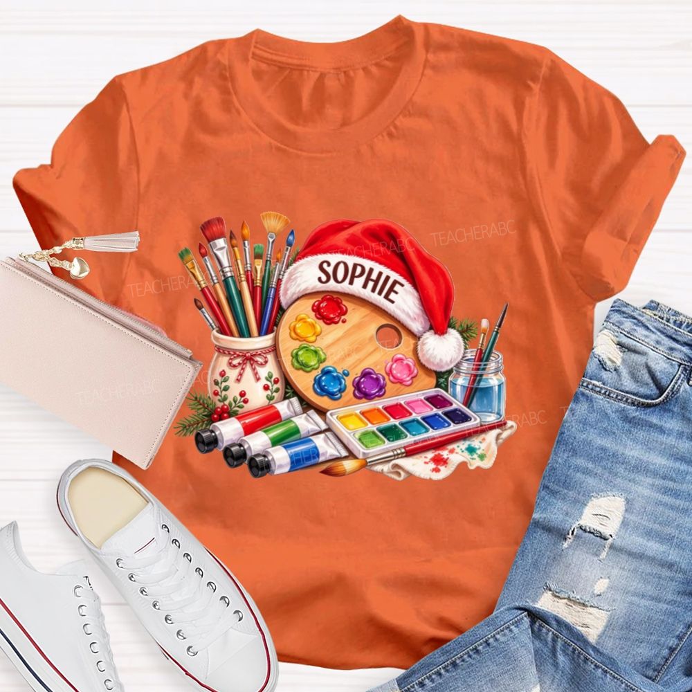 Personalized Name Artist Christmas Art Teacher T-shirt