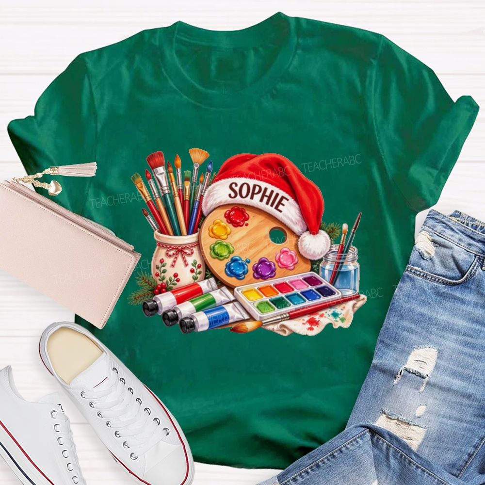 Personalized Name Artist Christmas Art Teacher T-shirt