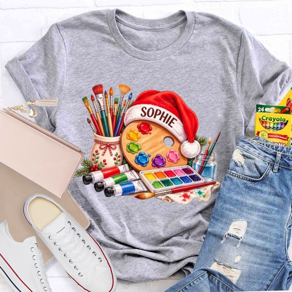 Personalized Name Artist Christmas Art Teacher T-shirt