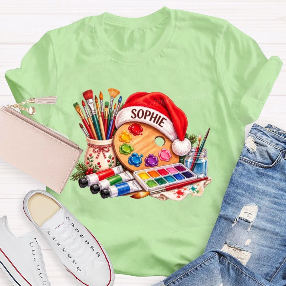 Personalized Name Artist Christmas Art Teacher T-shirt