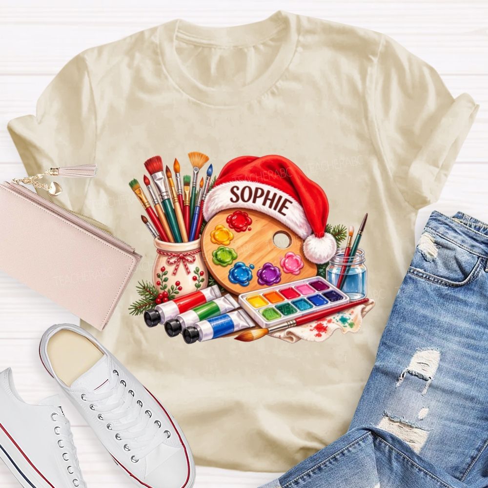 Personalized Name Artist Christmas Art Teacher T-shirt