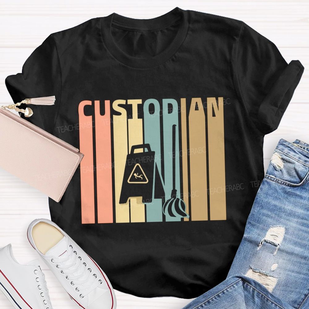 School Custodian Lettering Custodian School Cleaner T-shirt