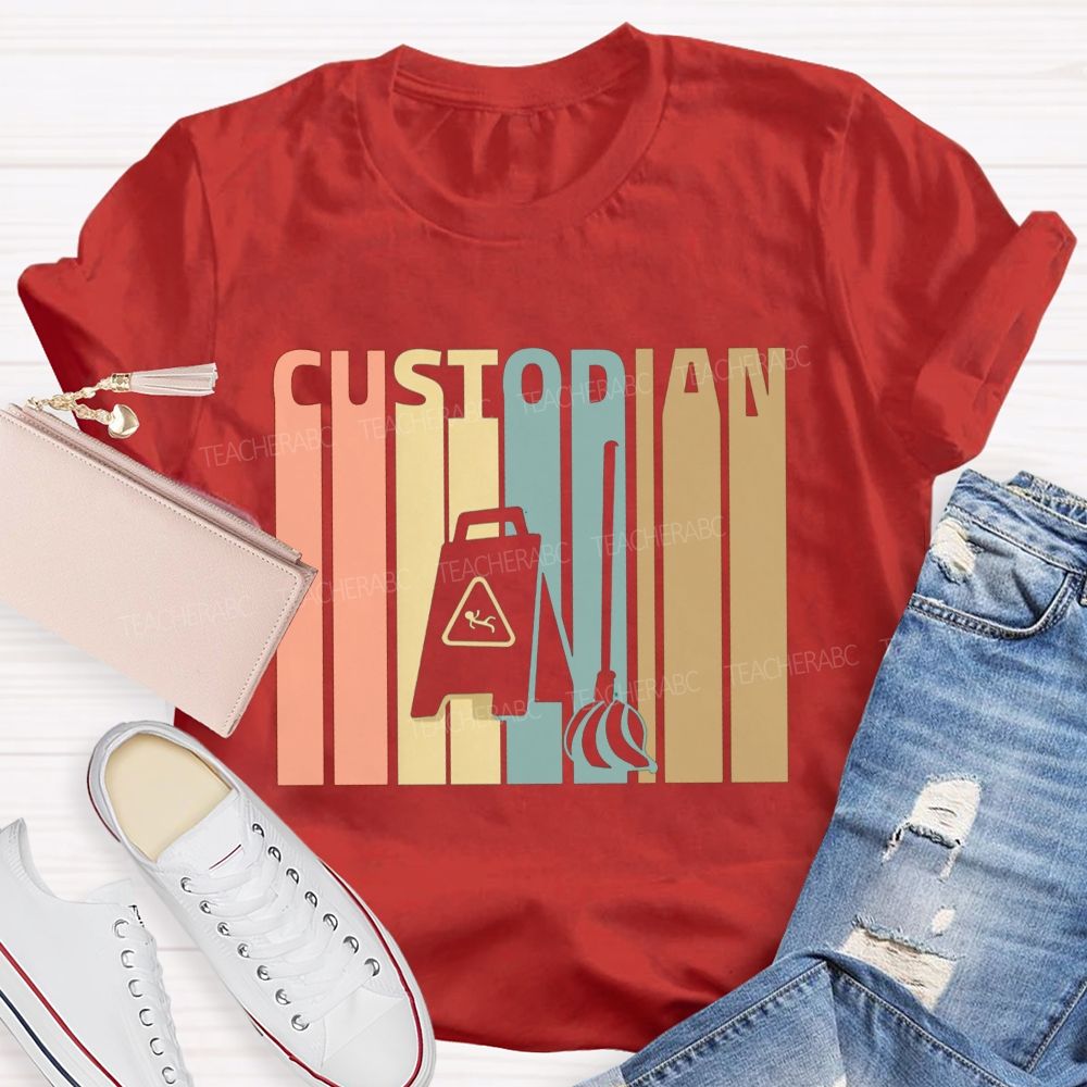 School Custodian Lettering Custodian School Cleaner T-shirt