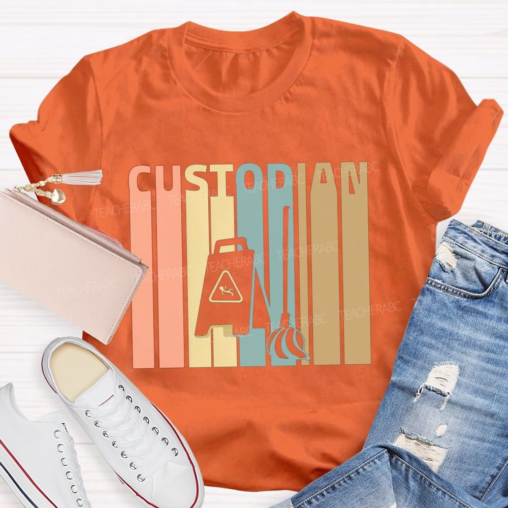 School Custodian Lettering Custodian School Cleaner T-shirt