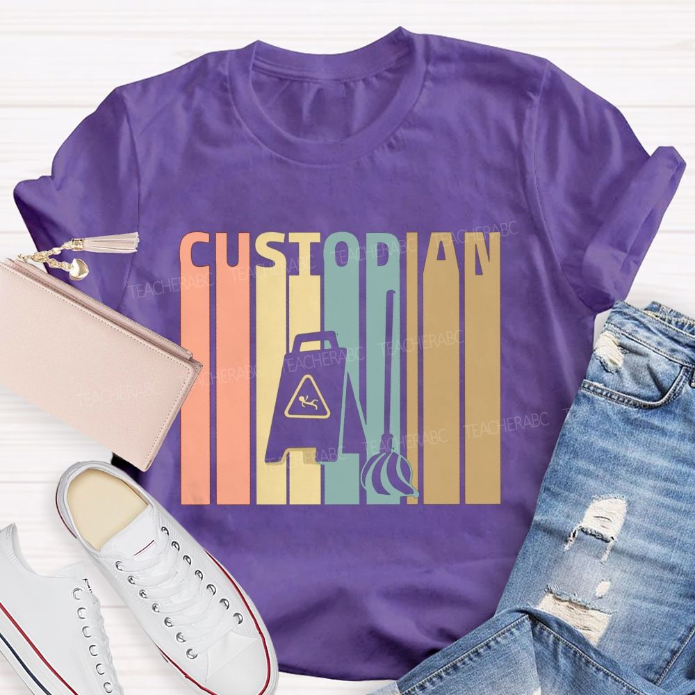 School Custodian Lettering Custodian School Cleaner T-shirt
