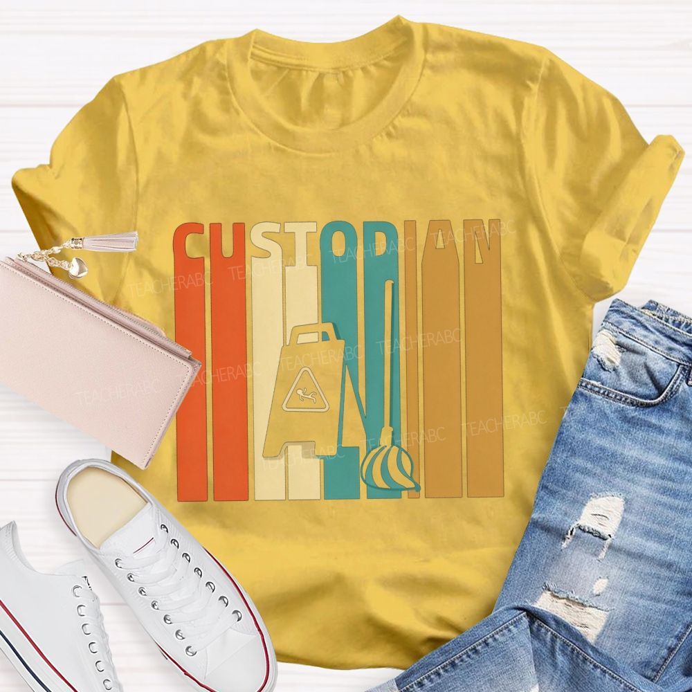 School Custodian Lettering Custodian School Cleaner T-shirt