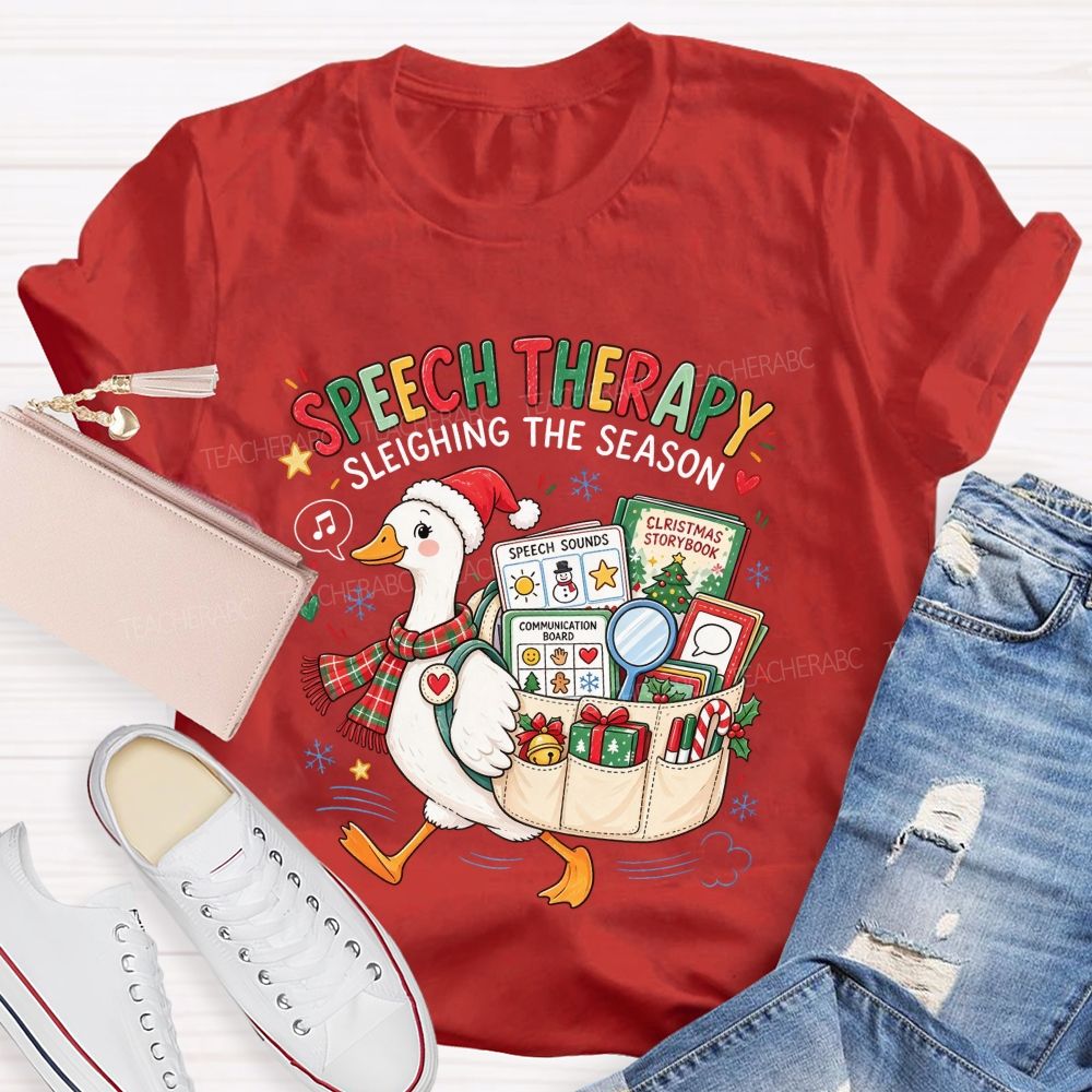 Speech Therapy Sleighing The Season Christmas Vibes Teacher T-shirt