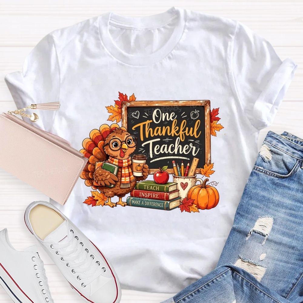 One Thankful Teacher Turkey Teacher Thanksgiving T-shirt