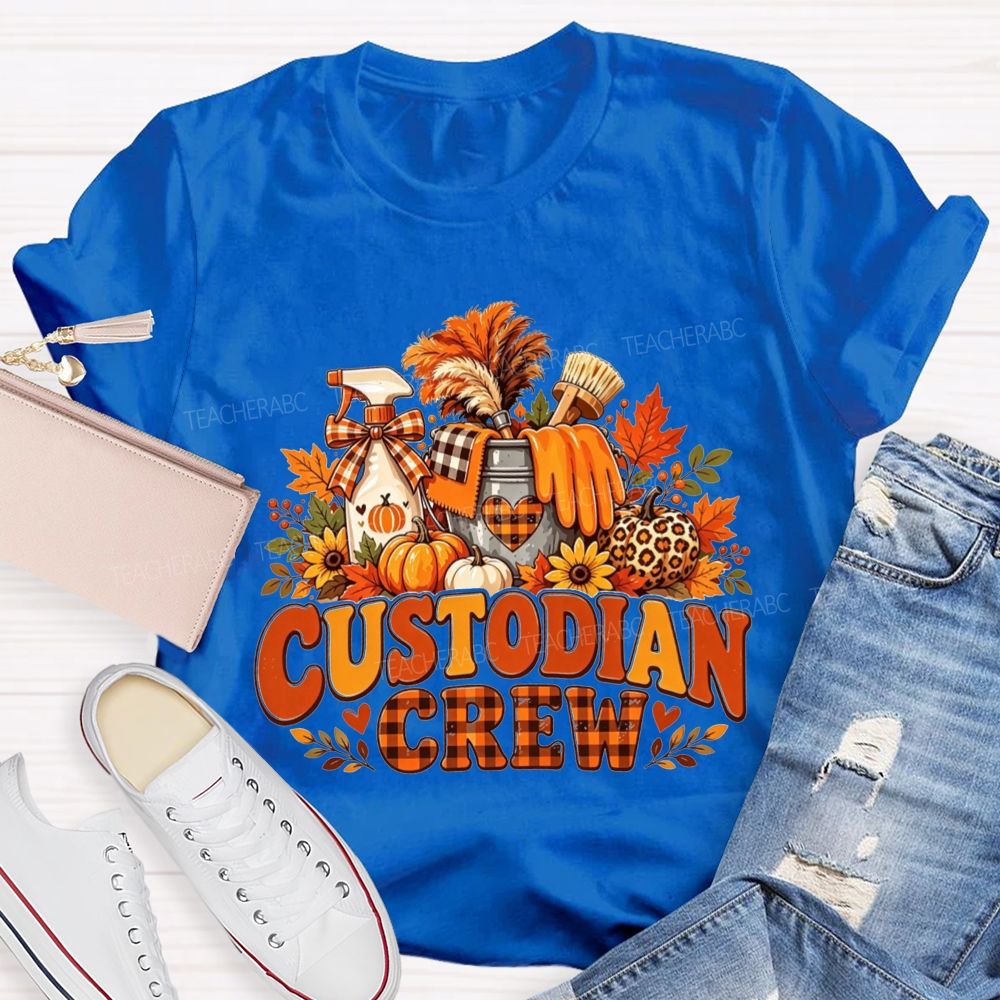 Custodian Crew Fall Autumn Leopard Pumpkin Custodian T-shirt