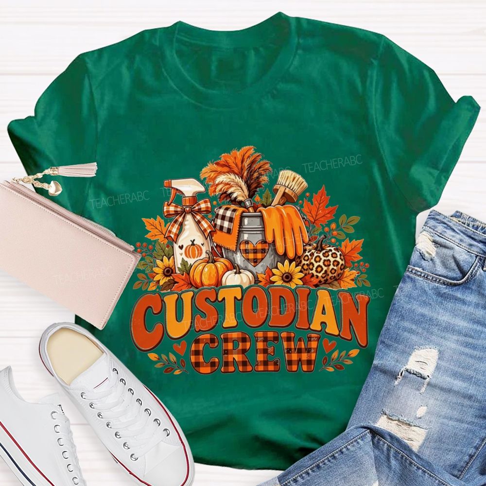 Custodian Crew Fall Autumn Leopard Pumpkin Custodian T-shirt