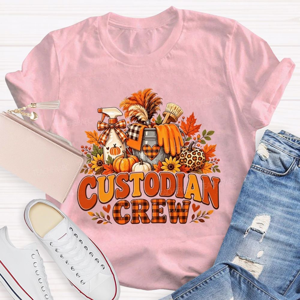 Custodian Crew Fall Autumn Leopard Pumpkin Custodian T-shirt
