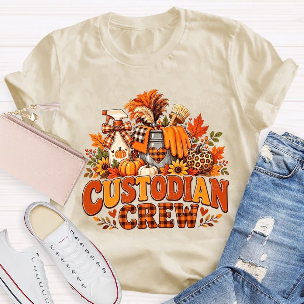 Custodian Crew Fall Autumn Leopard Pumpkin Custodian T-shirt