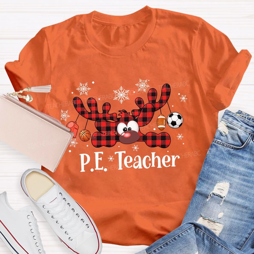 Pe Teacher Christmas Reindeer Sport Balls Reindeer Teacher T-shirt