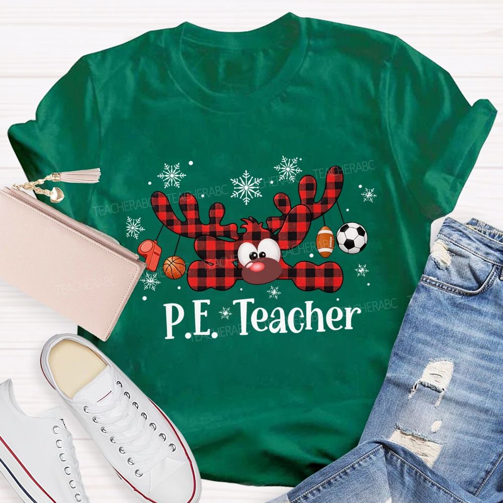 Pe Teacher Christmas Reindeer Sport Balls Reindeer Teacher T-shirt