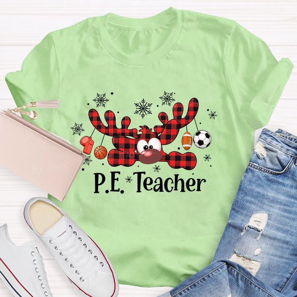 Pe Teacher Christmas Reindeer Sport Balls Reindeer Teacher T-shirt
