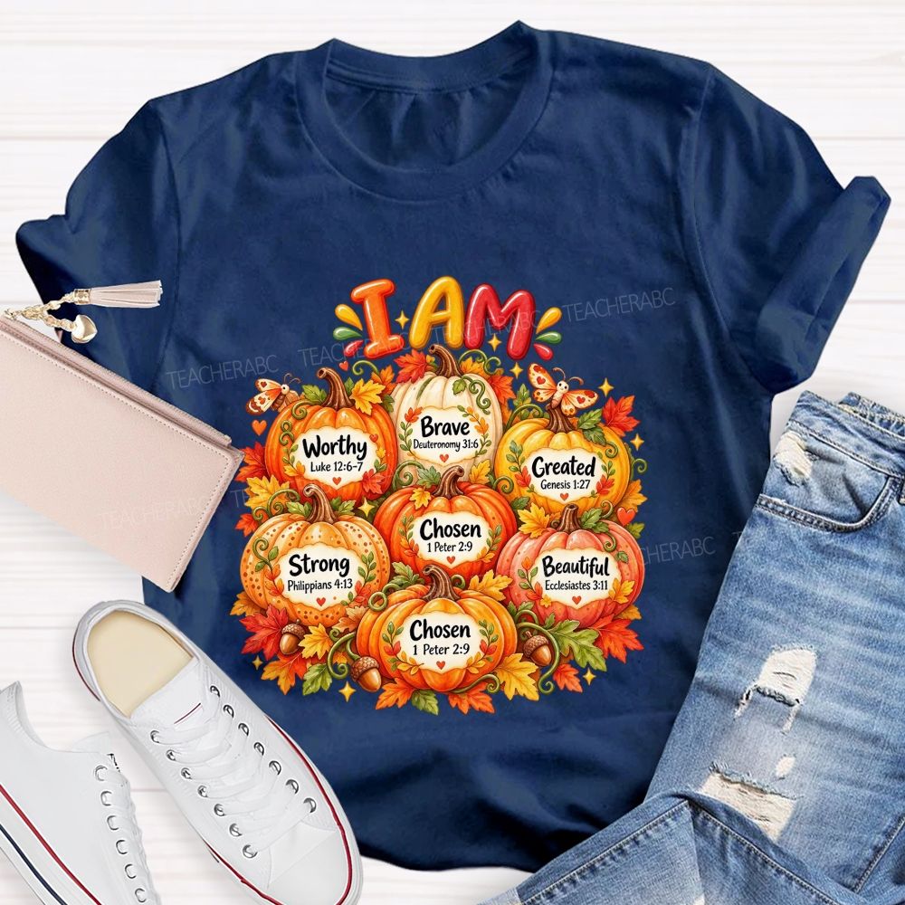 I Am Worthy Strong Brave Chosen Created Beautiful Fall Pumpkin T-shirt