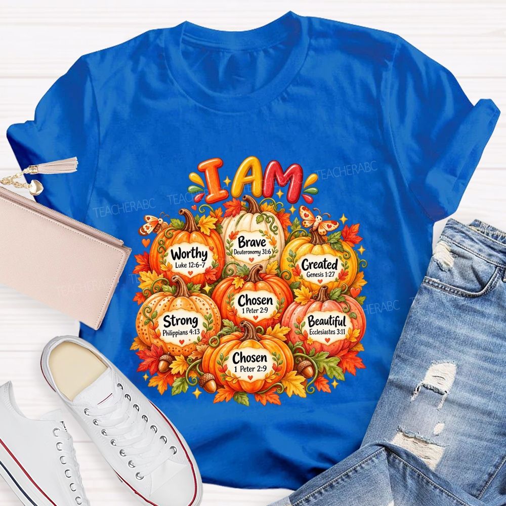I Am Worthy Strong Brave Chosen Created Beautiful Fall Pumpkin T-shirt