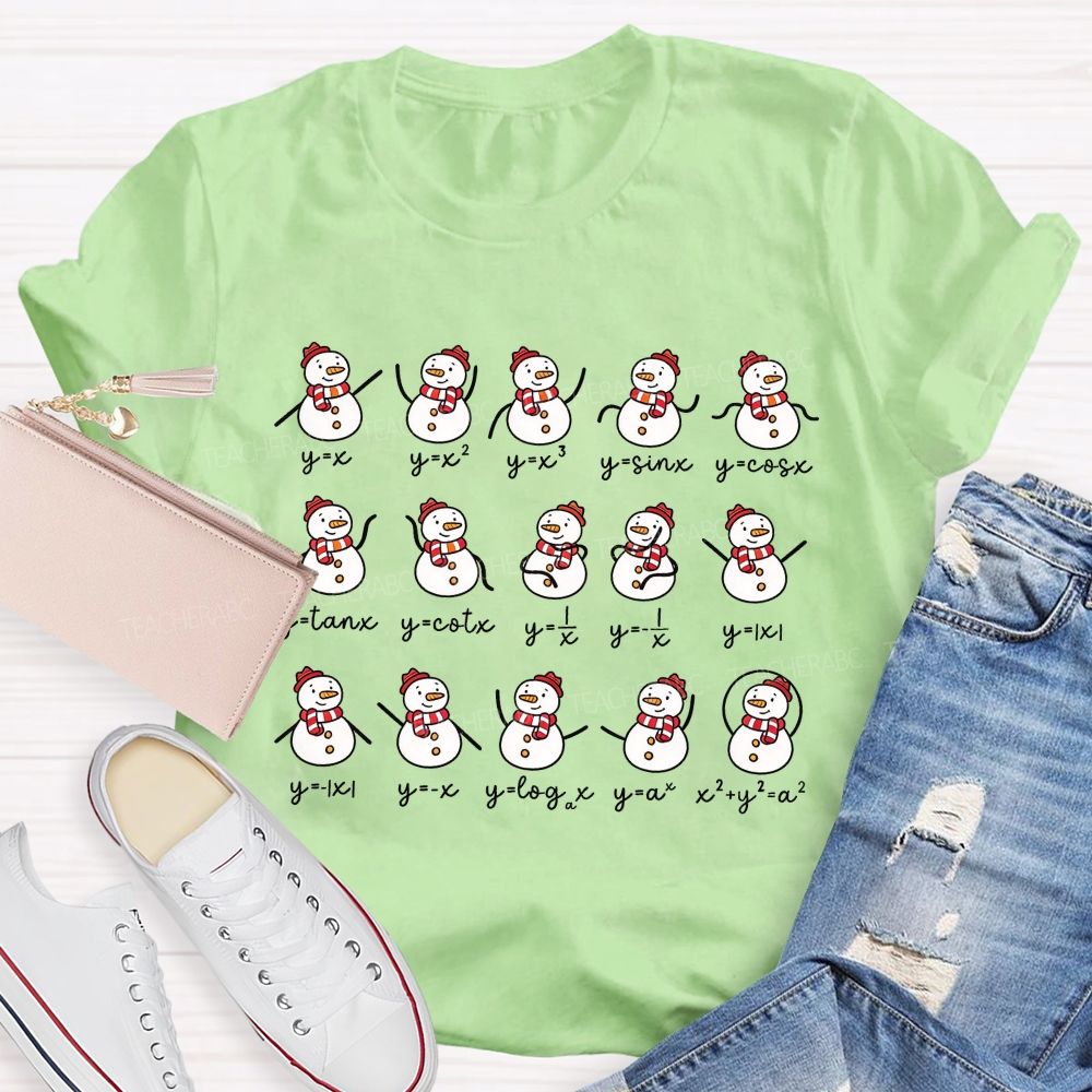 Math Teacher Snowman Function Graphs Christmas Teacher T-shirt