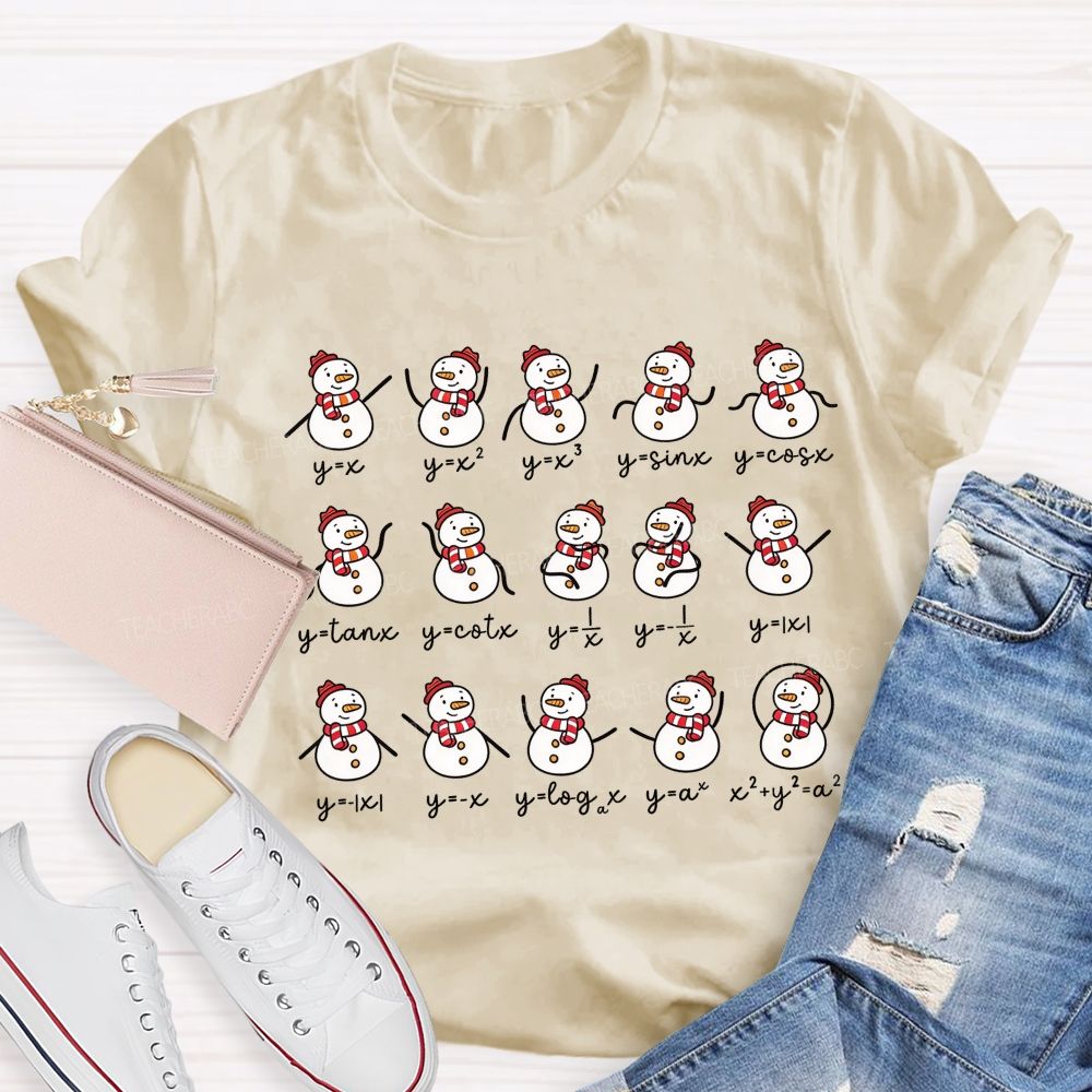 Math Teacher Snowman Function Graphs Christmas Teacher T-shirt