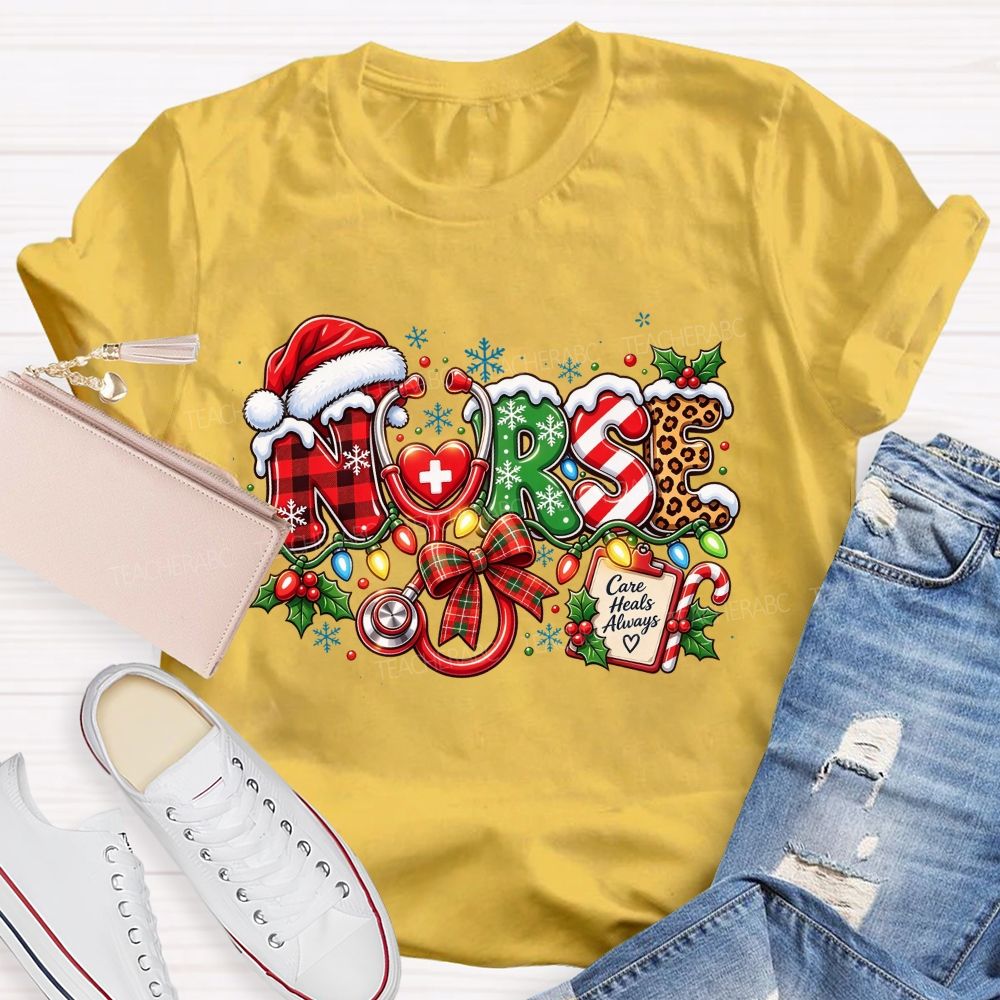Care Heals Always Nurse Christmas Stethoscope T-shirt