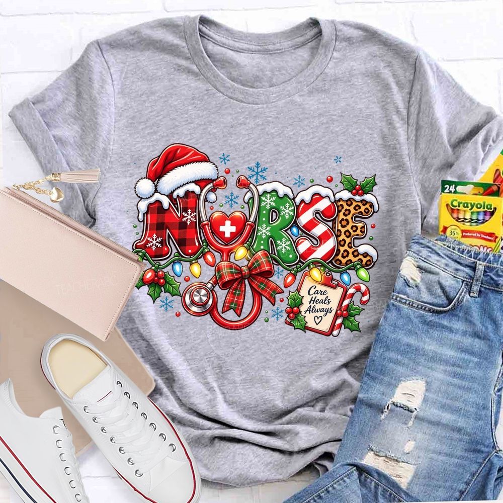 Care Heals Always Nurse Christmas Stethoscope T-shirt
