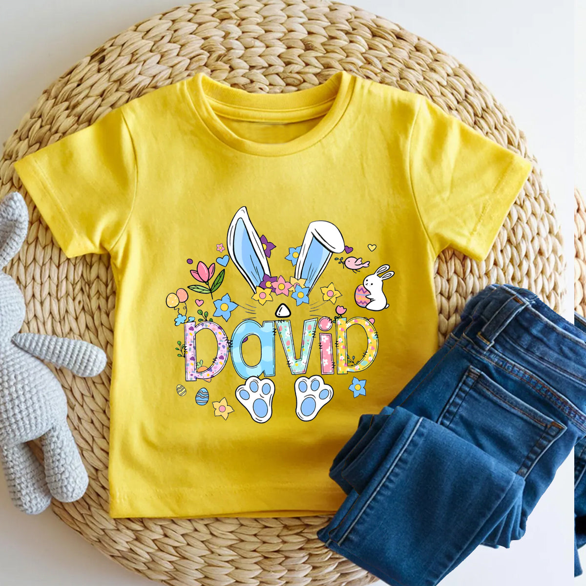 Personalized Name Colorful Rabbit Flowers Letters  Toddler T-shirts