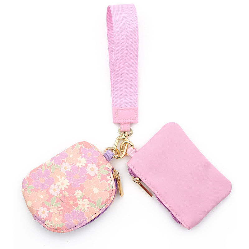 Waterproof Nylon Wristlet With Double Pockets Card Holder And Key Ring