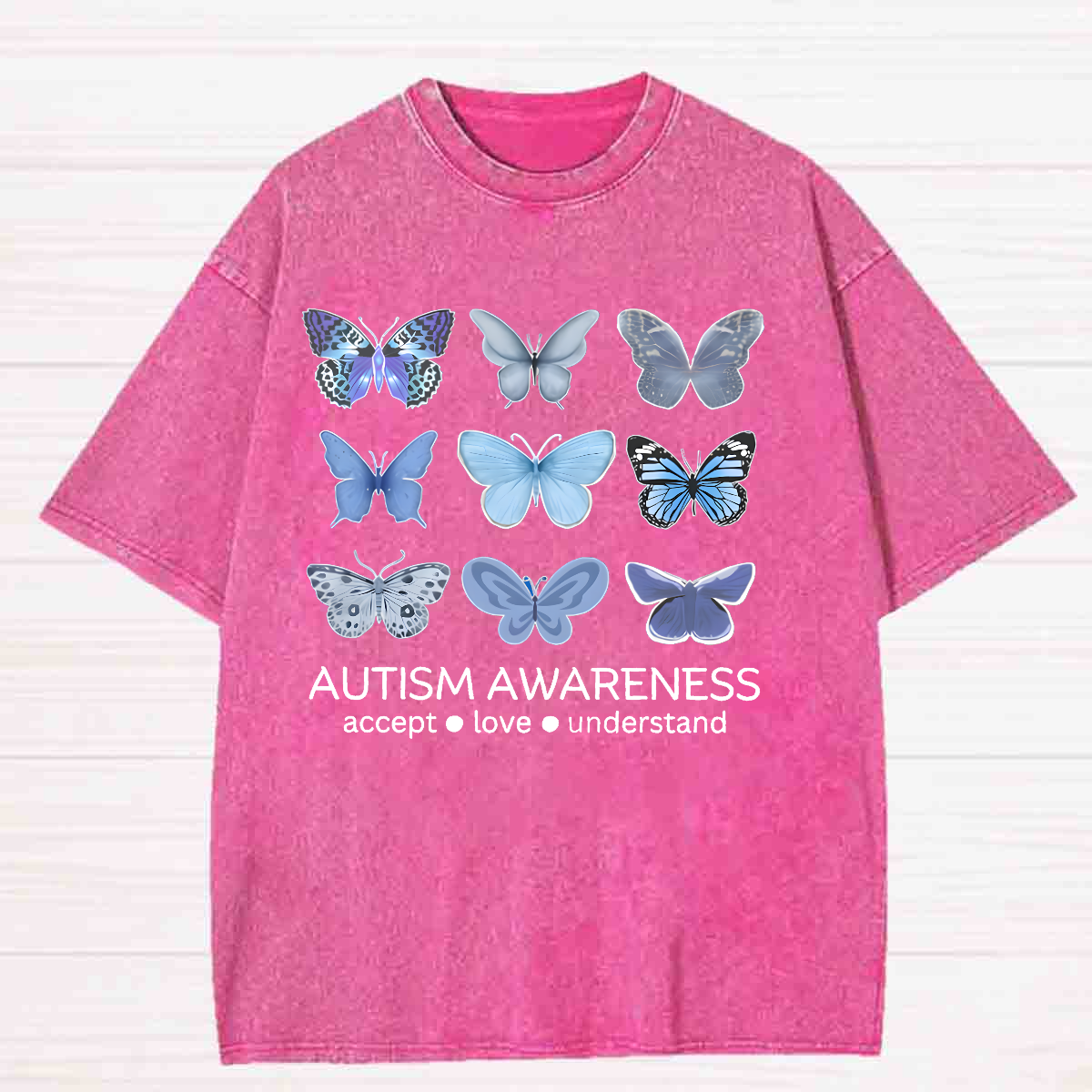 Accept Love Understand Blue Butterfly Washed T-shirt