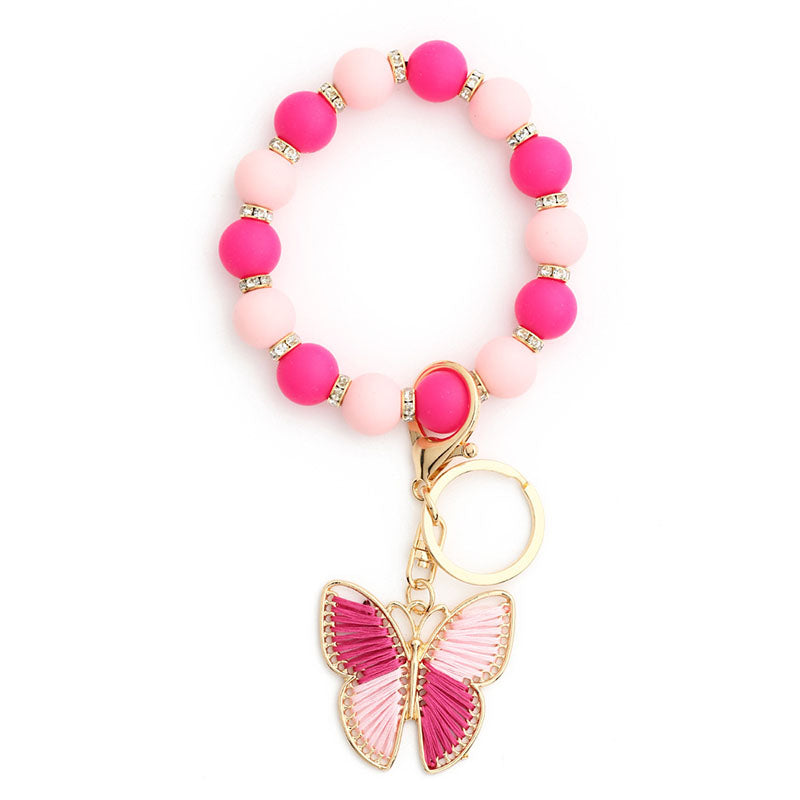 Butterfly Bracelet Keychain Colorful Beaded Pendant Bracelet