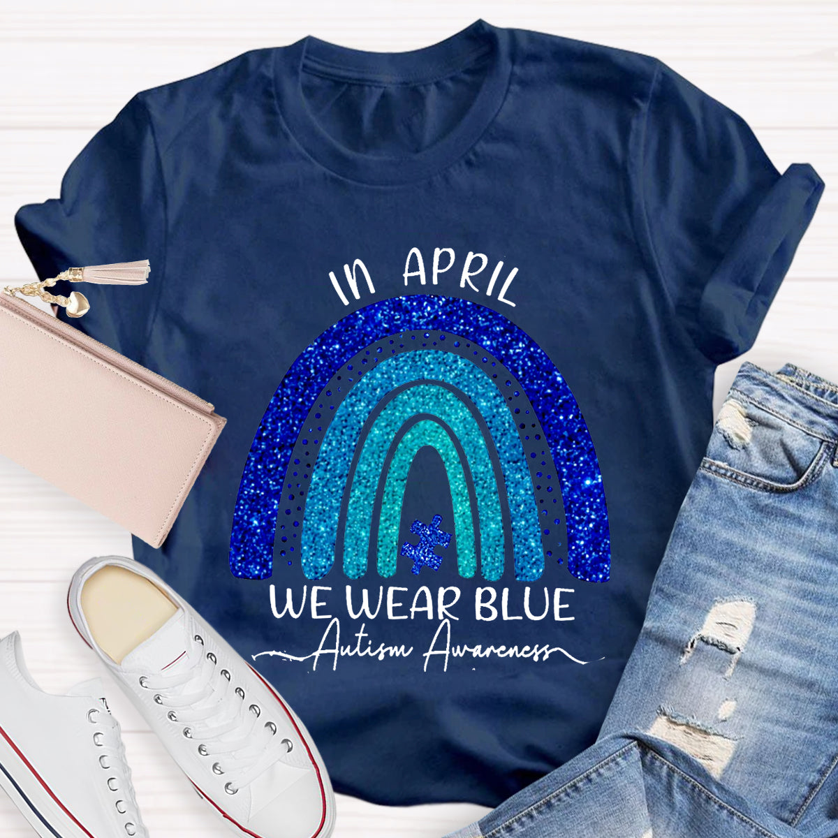 In April We Wear Blue Autism Awareness T-Shirt