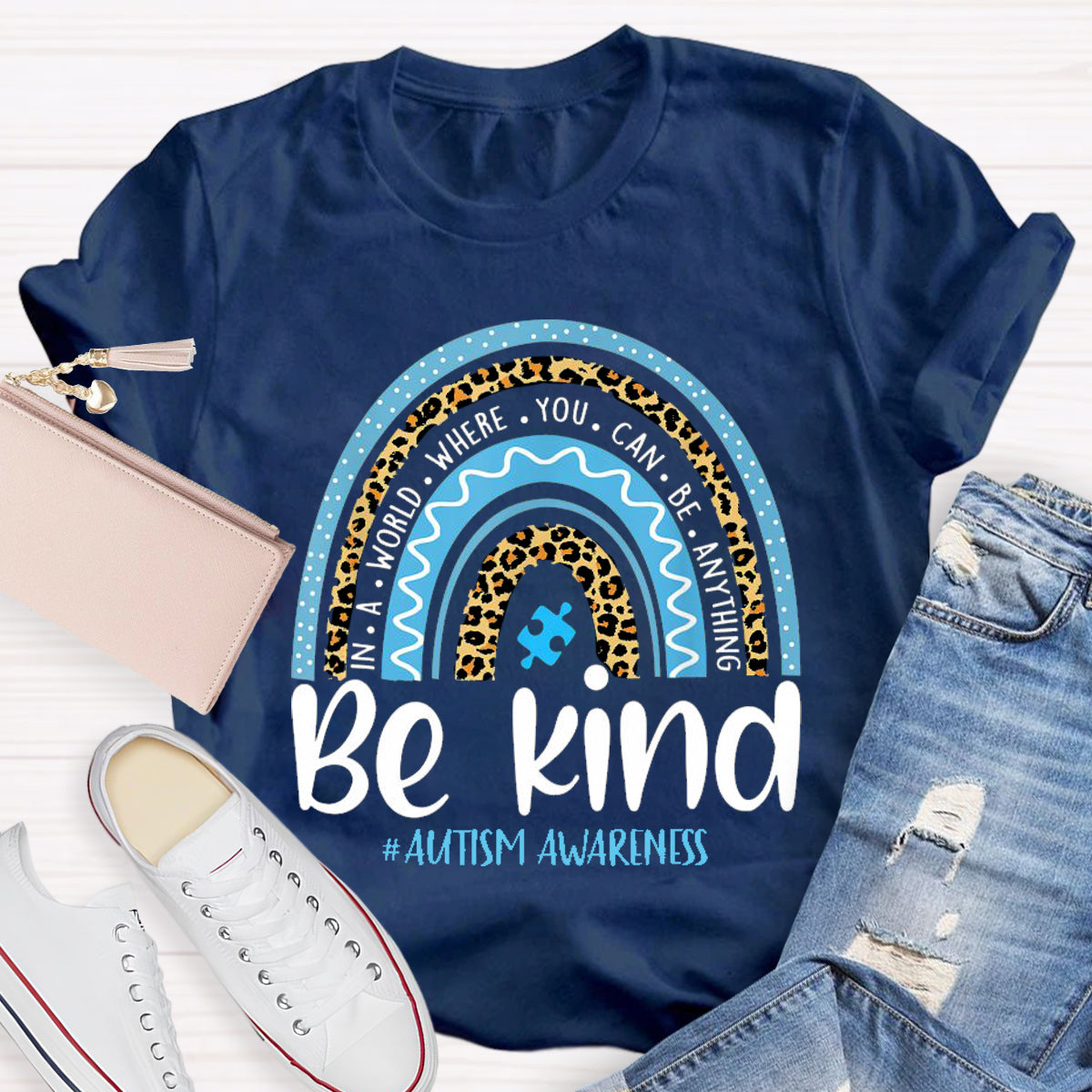 Be Kind Blue Rainbow Teacher T-Shirt