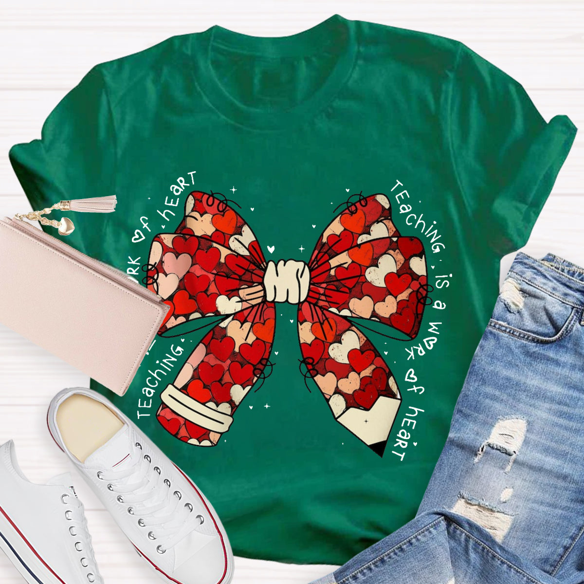 Teacher Valentine Coquette Bow Pencil T-Shirt